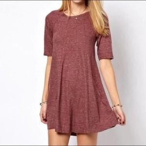 Anthropologie Ganni Winter Jersey Heather Coral Swing Dress Large Mini